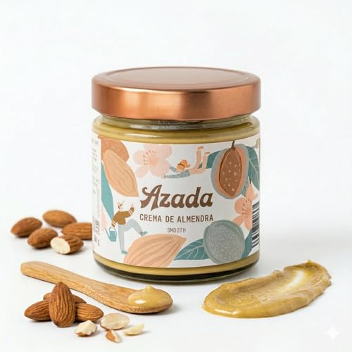 AZADA Crema de Almendras Smooth – Almond Butter Natural – Mantequilla de Almendra Sin Azúcar – Pasta de Almendra Cremosa para Desayunos y Batidos - 350gr