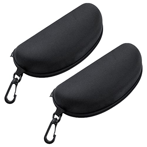 Queerelele Étui à Lunettes Universel Étui à Lunettes de Soleil Semi-Rigide Anti-Rayures Étuis à Lunettes avec Crochet à Glissière,Boîte à Lunettes Anti-Chute, Léger Et Robuste, Noir,2 Pièces Cover