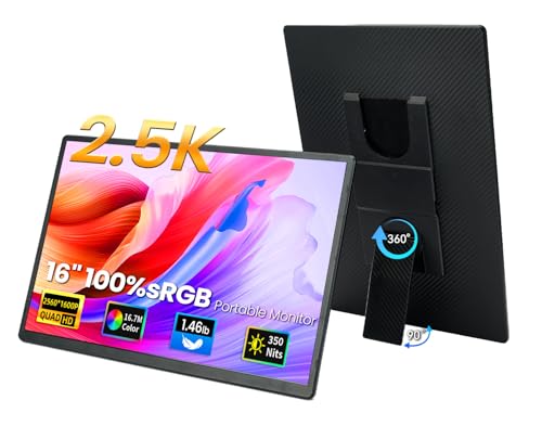 Image of 16 inch 2.5K Portable Monitor - QHD Laptop Screen Extender 100% sRGB Wide Color HDMI /USB C /USB A Travel External Display Stand Gaming Monitor for PC Windows MAC Computer Switch Phone Xbox PS4 /5