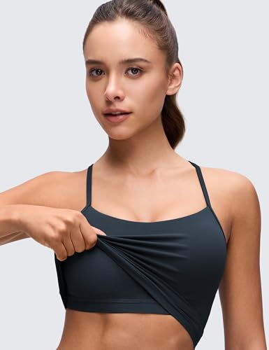 Image of CRZ YOGA Butterluxe Y Back Crop Tank Tops | Light Support, Removable Pads, Yoga, Extremely Soft, Scoop Neck, Spaghetti Straps, Longline Sports Bras for Women