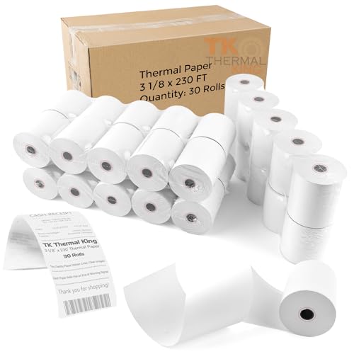 TK Thermal King, (30 Rolls) 3 1/8" x 230' Thermal Paper, POS Receipt Paper for Retail Business Cash Register, Fits Most Credit Card Terminal Point Of Sale