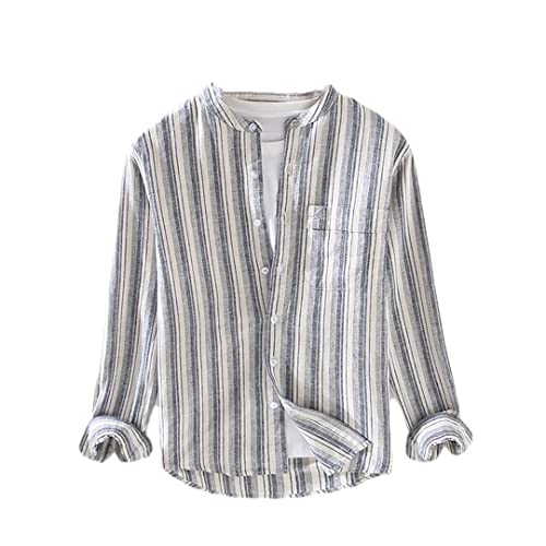 Chemise en lin à rayures bleues pour homme Disimlarl taille M