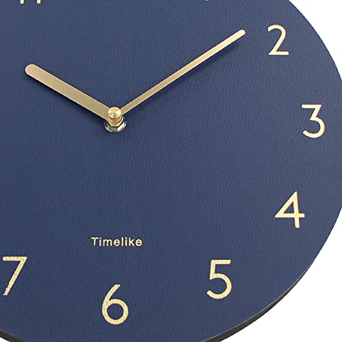 Timelike Silent & Non-Ticking Wall Clock PU Leather Decorative Wall Clock Round 12" (Retro Leather - Navy) - Image 4
