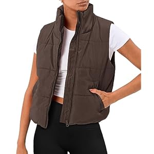AUTOMET Women‘s Cropped Puffer Vest, Y2K Inspired Sleeveless Gilet for Fall Winter Spring, Casual to Street Outerwear