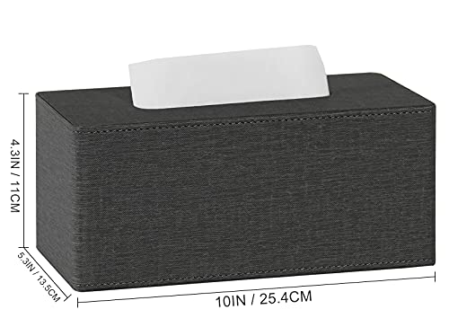 GOLRANLYE Tissue Box Cover Rectangular 9.8"(L) x 5.3"(W) x 4.3"(H) Refined Modern PU Leather Facial Tissue Dispenser Box Holder for Dresser Bathroom Decorative (Dark Grey)
