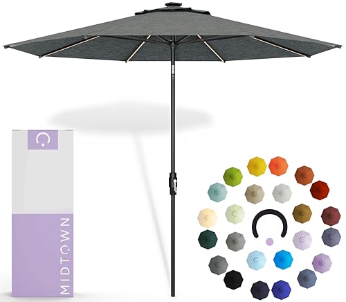 Image of Midtown Umbrellas LED Swilt - 9 Ft Solar LED Patio Umbrella, Greige Canopy