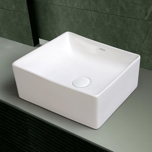 Image of Hindware Tozzo Table Top Wash Basin for Bathroom | Made of Ceramic | Star White | Rectangular Shape | Over the Counter Basin