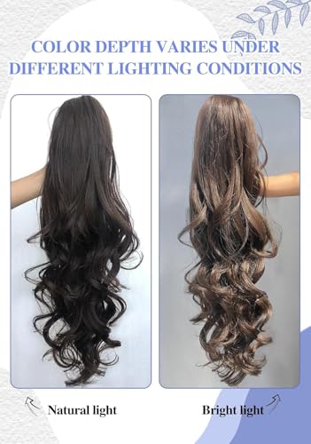 Image of Ponytail Extension, 18 to 20 inch Long Curly Wavy Claw Clip in Ponytail Hair Extensions, Jaw Clip on Pony Tails Fluffy Hairpiece for Women Daily Party Use, Brown Color (Brown)