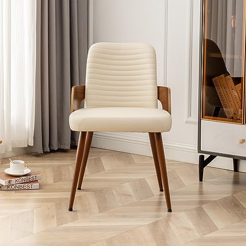 Dining Room Chairs Set of 2,Mid Century Modern Kitchen Chair,Upholstered Faux Leather Accent Chairs,Metal Legs Wooden Desk Chair,Armless and No Wheels for Kitchen Dining,Beige PU - Image 6