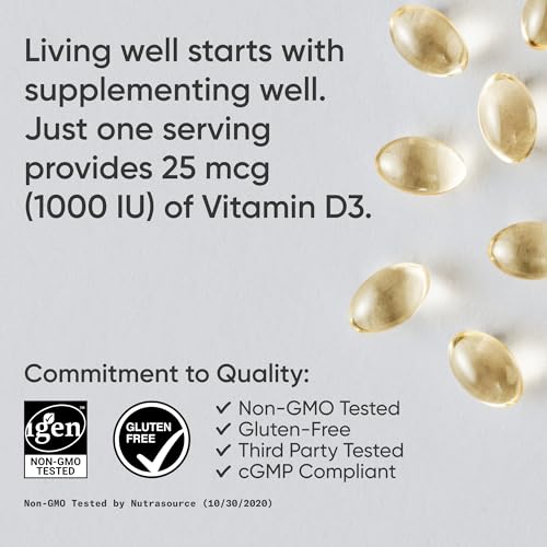 Image of Sports Research Vitamin D3 1000 IU with Coconut MCT Oil - High Potency Vitamin D Supplement for Immune & Bone Support - Gluten Free . Non-GMO . Soy Free - 360 Count Softgels
