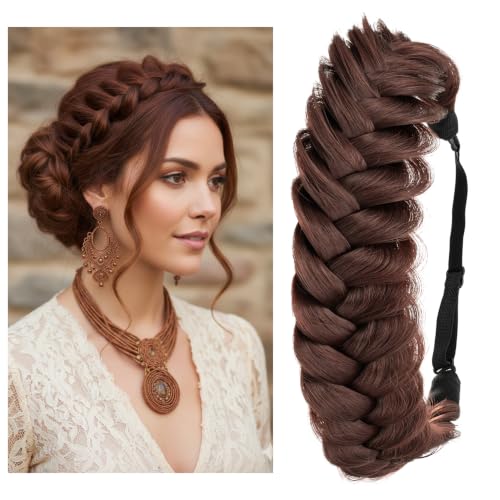 TOECWEGR Synthetic Hair Braided Headband Classic Wide Strands Wedding Disorderly Fluffy Braids Wig Band Women Beauty Accessory