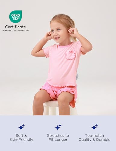 Bamboo Viscose Pajamas for Toddler Girls Short Sleeve Top and Shorts Two Piece Kids Pj Set3