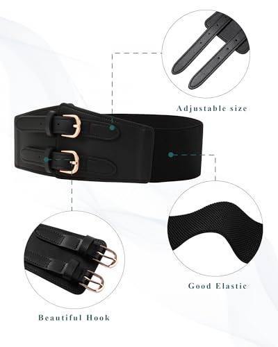 Kajeer Elastic Wide Waist Belt Women,Vintage Cinch Belts,Double Buckle Stretchy Corset Women Wide Belt for Dresses3