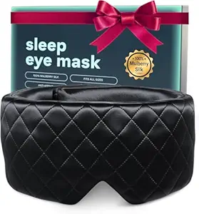 100% Mulberry Silk Sleep Mask for Women & Men - Black Blindfold Eye Cover with Adjustable Straps for Night Time Wrap - Sleep Headband for Washing Face - Blackout Eye Mask - Silk Hair Headband