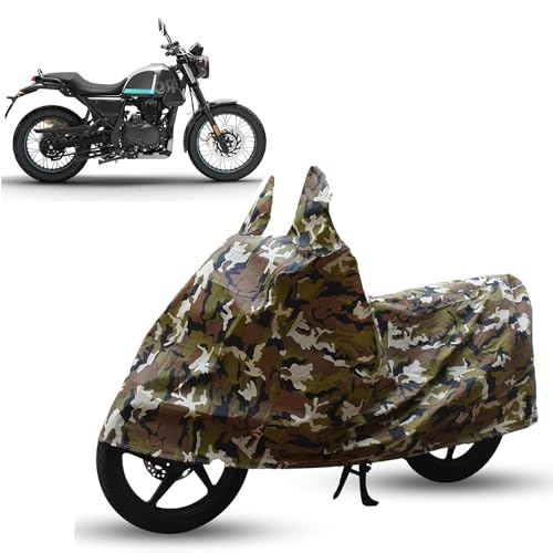 Image of Sulfar Bike Cover for Royal Enfield Scram 411 (Adventure) | Waterproof, Dustproof & UV Protected | All Weather Two Wheeler Cover (Army Green) New 2026 Variants