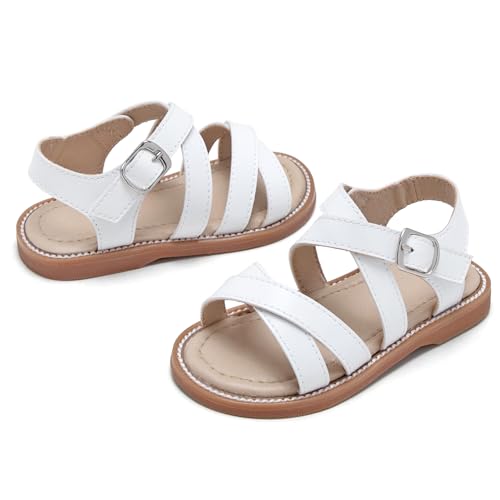 Image of Kolan Toddler Girl Sandals Open Toe Flat Princess Dress Shoes Little Kids