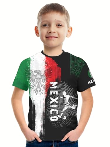 REVENEVER Mexico Kids Soccer Jersey for Boys Girls Mexican Flag Print Football Training Shirt Uniform Sport Casual T Shirt for Children Soccer Fans