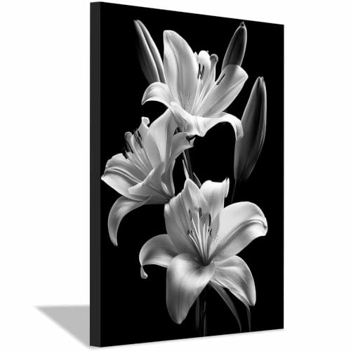 Poster Noir Et Blanc Lys gris encadré 60x90cm XENIOU pour décoration salon