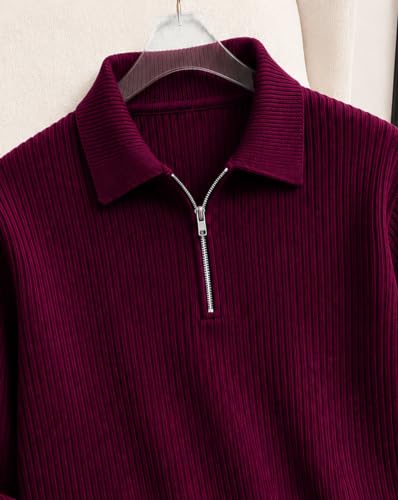 Image of AUSK Men's Cotton Blend Rib Knit Textured Full Sleeve Polo T-Shirt | Regular Fit Zip Polo Neck Smart Casual T Shirt for Men | Stylish Fashion & Casual Wear Tshirt for Men