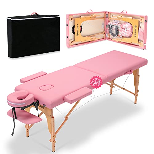 New Professional Massage Table Bed Portable, Lash Bed For Eyelash Extensions, Lightweight, 500 Lbs Load Capacity, Spa Salon Tattoo Esthetician Bed, 84” * 32”, Adjustable Heights, Carrying Bag, Pink #TOP7
