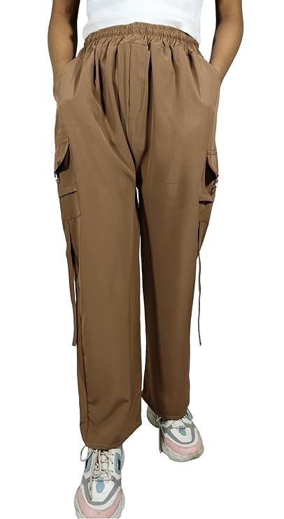Image of ARYANSH Shoppe 4 Pocket Straight-Fit Cargo Trouser Pants for Kids Girls | Stylish High-Waist Casual Wear with Pockets | Small to XXL