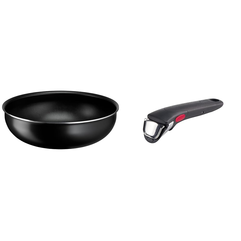 Lagostina Ingenio Essential Plus Wok Ø 28 cm, Pentola Wok Antiaderente in Alluminio per Gas e Forno & Ingenio Induction Manico Rimovibile Resistente fino a 10 kg, Fissaggio Sicuro a 3 Punti
