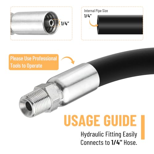 Image of 12 Pack Hydraulic Hose Fittings: 1 /4 inch I.D. Hose x 1 /4 inch NPTF Male with Protection Cover, Hydraulic Hose End Crimp Fitting Kits Compatible with U-Series Hose