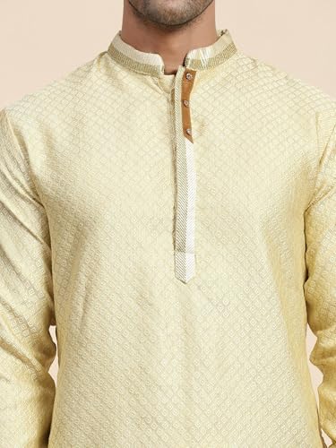 Image of SKAVIJ Men's Brocade Silk Embroidered Kurta Pajama Set Thread Work Festive Party Ethnic Dress