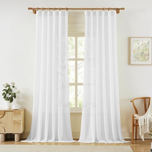 Extra Wide White Sheer Sliding Door Curtains, Breathable Lightweight Elegant Pleated Curtains...