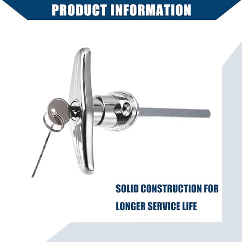 Image of Universal Garage Shed Door Keyed T-Handle Lock Kit Shed Door Lock T Handle W /Key Bolts for Most of Truck Caps Camper Recreational Vehicle Barns /Durable /2 Set Chrome Silver Tone