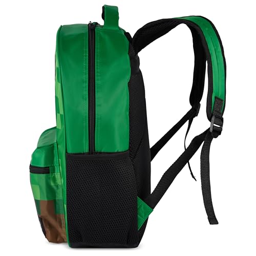 Image of AI ACCESSORY INNOVATIONS Minecraft Backpack for Boys & Girls, Big Face Creeper School Bag with Front Pocket, TNT Rubber Molded Dangle, Green