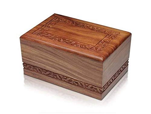 Caja de cremación hecha a mano y hecha a mano, diseño de palisandro para cenizas humanas para adultos, caja de urnas funerarias (tamaño mediano)