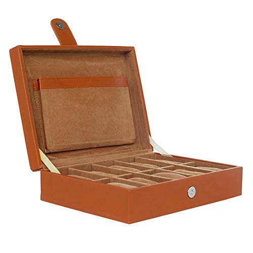 Leather World 10 Slots Faux Leather Men Watch Box Display Organizer Case Women Storage Jewellery – Tan