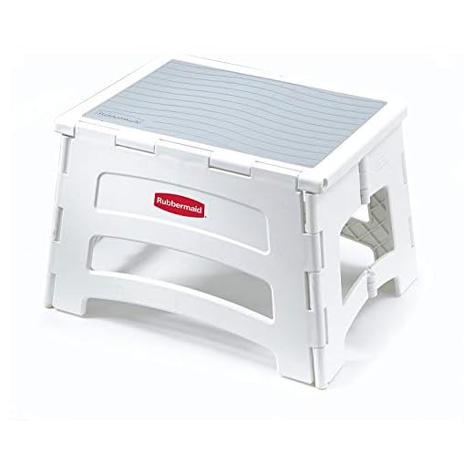 Rubbermaid RM-PL1W Folding 1-Step Plastic Stool, 300-pound Capacity, White