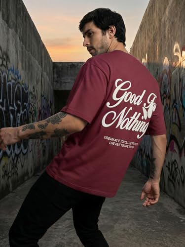 Image of TOXA Men's Pure Cotton Oversized Fit Tshirt | Oversized Baggy Fit Tee with Drop Shoulder | Cool and Stylish Graphic Printed Design Half Sleeve T-Shirt (Available Sizes: S to 2XL)