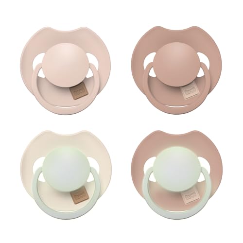 Difrax LOVI Sucette Dynamique 0 à 6 Mois - Bundle Beige & Marron + Phosphorescente Beige & Marron - 4 Pièces - Sans BPA