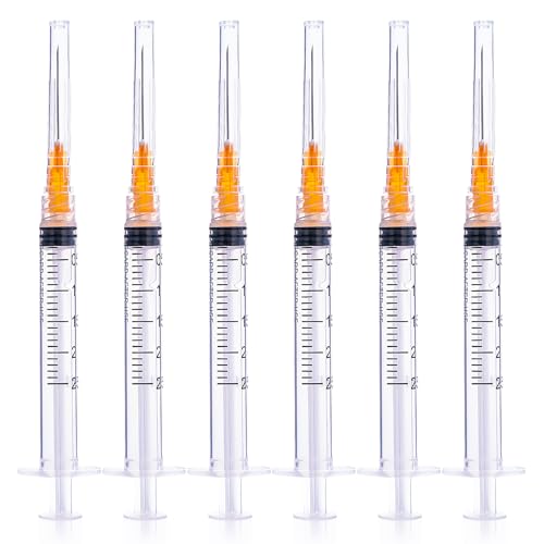 Image of 2.5ml Syringe 25 Gauge 1 inch Luer Lock Needle Lab Disposable Syringes, 20 Pack | Individual Sealed Package, for Scientific Labs, Liquids Refilling and Measuring
