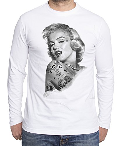 Marilyn Manga Larga de Hombre Monroe Hollywood Tattoo, Farbe2:Blanco;Gr��e2:XXL