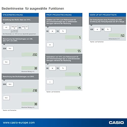 Casio Tischrechner MS-80F, 8-stellig, Steuerberechnung, Quadratwurzel, Aluminiumfront, Vorzeichenwechsel, Solar/Batteriebetrieb – Bild 5