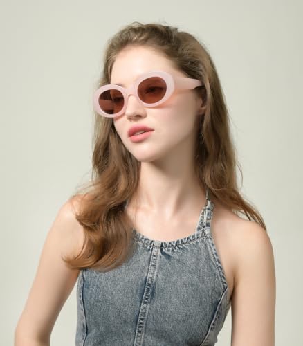 WANAKA SunBlush Retro Oval Sunglasses for Women, soft pink TR90 frame, TAC Lens, UV400 Protection…2