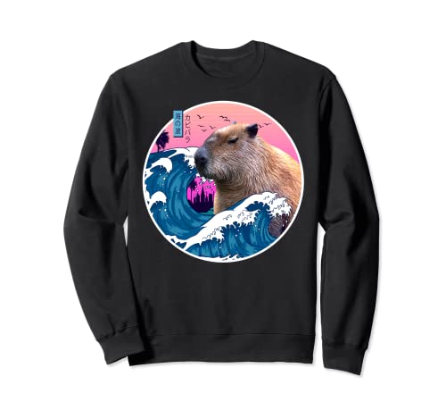 Vintage Retro Aesthetic Japan Great Wave Wild Cute Capybara Sudadera