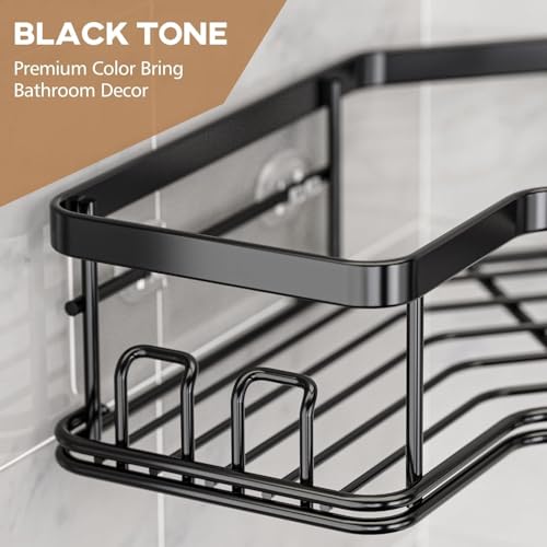 RIOMAX Wall Mounted Self-Adhesive Bathroom Corner Shelf/Kitchen Rack & Holder - Bathroom Accessories (Material - Metal, Powder Coated Finish, Black, Thick Railing Pack of 1) (Image - 3)