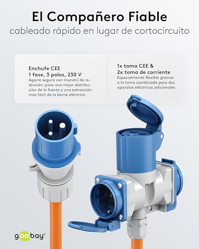 Cable adaptador CEE Goobay 1,5m IP44 para camping sin cortes de corriente 7