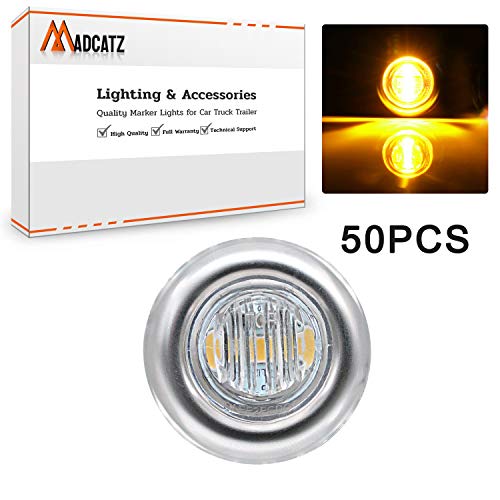 MADCATZ 3/4 Inch Clear Lens Amber 3 LED Sealed Side Marker Lights Turn Signal Flush Mount for Trailer Lorry Truck Tractor with ring stainless steel 12V DC Pack of 50 - Thumbnail 2