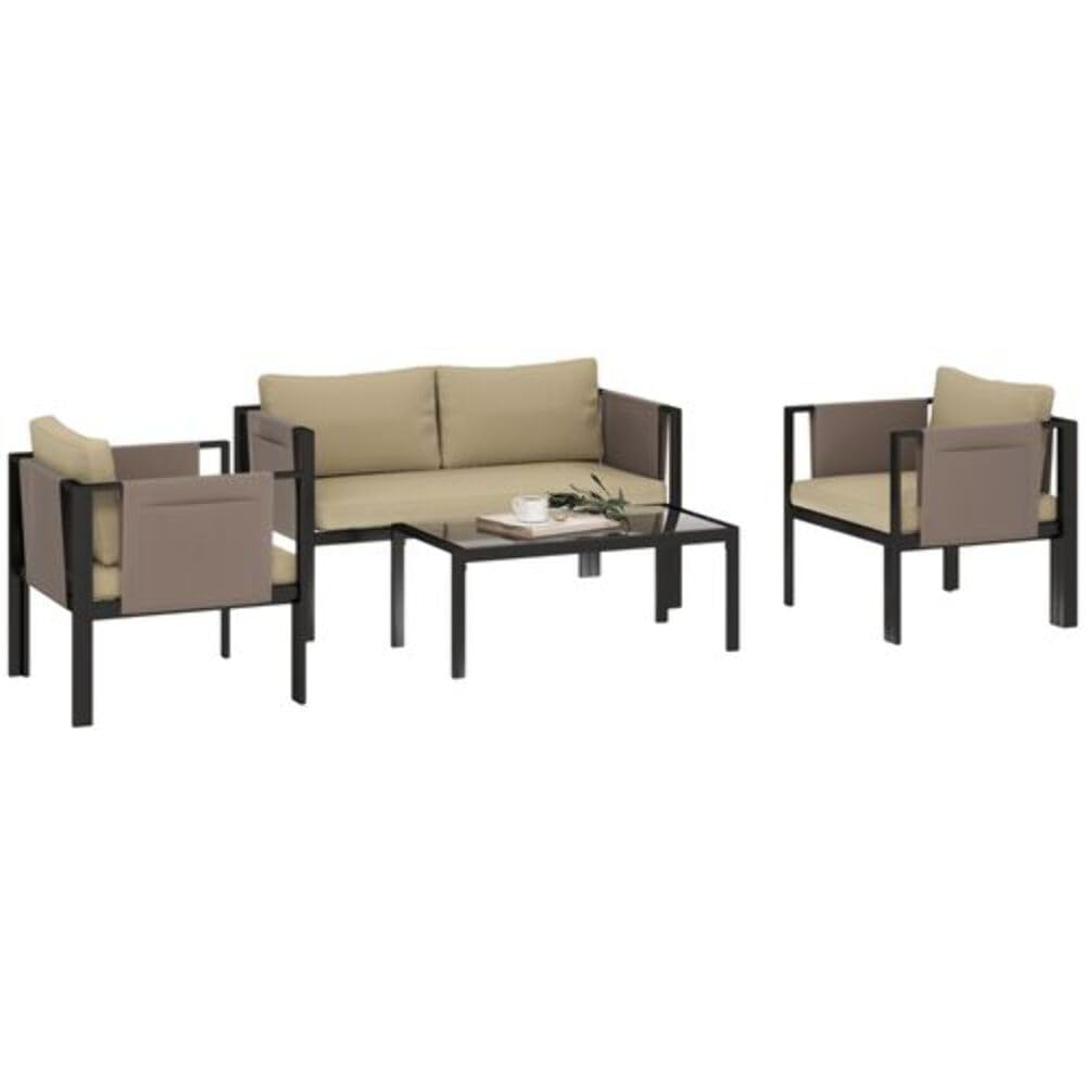 Outsunny 4 Piece Garden Sofa Set Steel Khaki