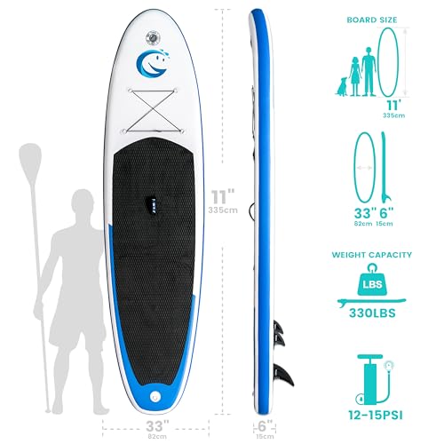 FunWater Stand Up Paddle Board 335x82x15cm Ultra-Light Inflatable Paddleboard with Accessories, Three Fins, Adjustable Paddle, Pump, Backpack, Leash, Waterproof Phone Bag