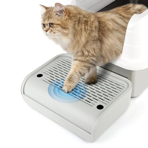 Bartuke Litter Box Step Cat Step/Ramp/Catcher with Filter Function Easy to Clean Ideal for Kitten & Elderly Cats (Light Grey)