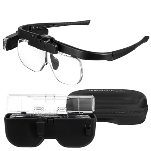 WOONEKY Gafas de Aumento con Luz LED Recargable de Cabeza Manos Libres para Lectura Manualidades y Trabajo Detallado Diseño Ergonómico y Cómodo para