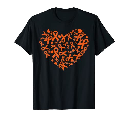 Cinta de conciencia sobre la esclerosis múltiple naranja con corazón MS Warrior Camiseta