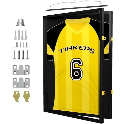 Tinkeps Marco para Camiseta de fútbol, Marco para Camisetas, Puede Guardar béisbol, Baloncesto, Camisetas de fútbol, Color Negro.